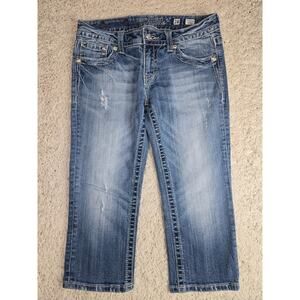 Miss Me Capri Jeans Womens Size 28 Blue Denim Cross Y2K Embellished JP5335P6
